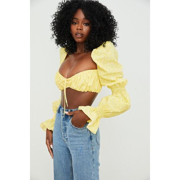 House of CB Henrietta Shirred Bralette Top Lemon Floral Size M NWT - Picture 7 of 10